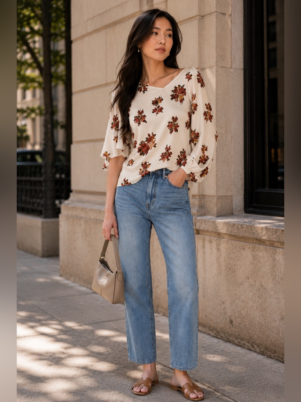 NWT A.L.C. 100% Silk Floral Asymmetrical Blouse Statement Sleeve Top | Size 0